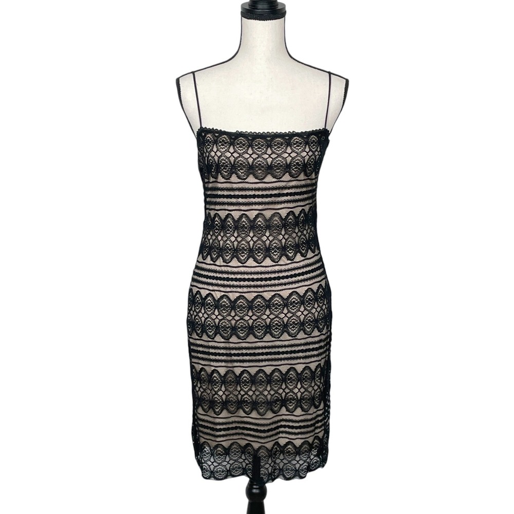 VTG Laundry Shelli Segal Black Lace Cocktail Sheath Dress Size 8 Wedding Elegant